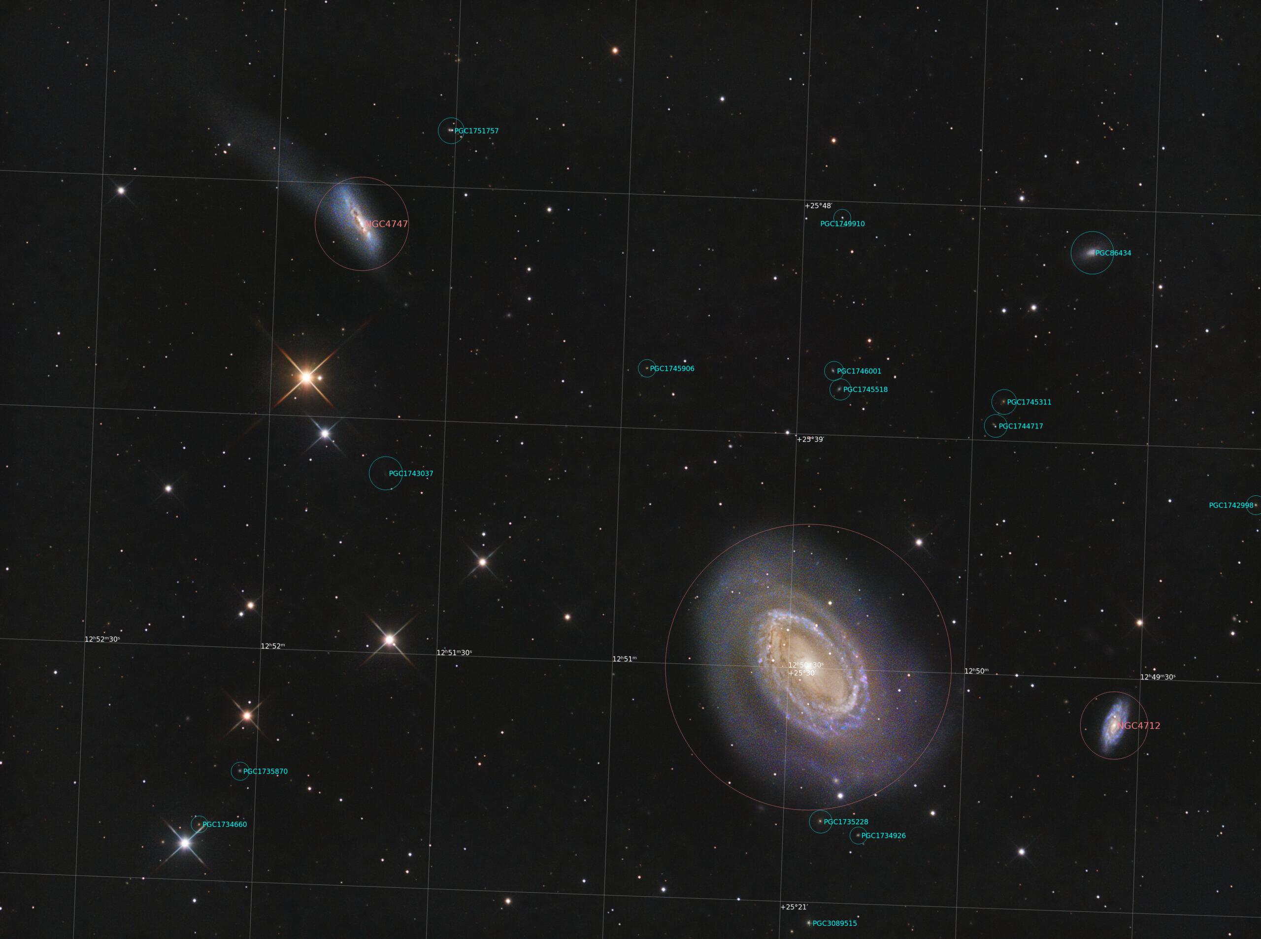 NGC 4725 and friends Annotated